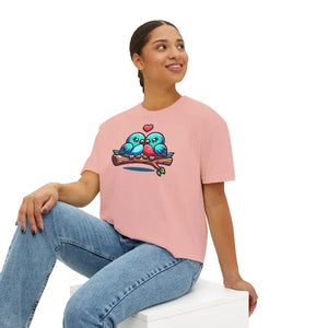Boxy Tee Flowy Rolled Cuffs Love Birds Print Dipaliz - T-shirts