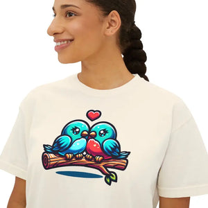 Boxy Tee Flowy Rolled Cuffs Love Birds Print Dipaliz - T-shirts