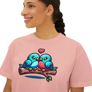 Boxy Tee Flowy Rolled Cuffs Love Birds Print Dipaliz - T-shirts