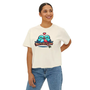 Boxy Tee Flowy Rolled Cuffs Love Birds Print Dipaliz - T-shirts