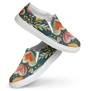 Vibrant Women’s Slip on Shoes - Colorful Hearts Canvas - Dipaliz - Sneakers