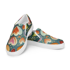 Vibrant Women’s Slip on Shoes - Colorful Hearts Canvas - Dipaliz - Sneakers
