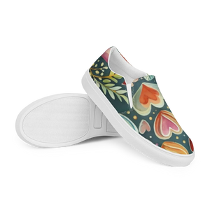 Vibrant Women’s Slip on Shoes - Colorful Hearts Canvas - Dipaliz - Sneakers