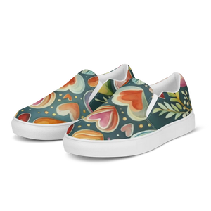 Vibrant Women’s Slip on Shoes - Colorful Hearts Canvas - Dipaliz - Sneakers