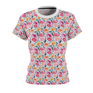 Pink Floral Pattern Aop Cut and Sew Tee - Dipaliz - T-shirts