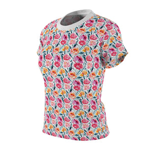 Pink Floral Pattern Aop Cut and Sew Tee - Dipaliz - T-shirts