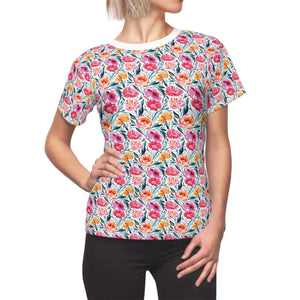 Pink Floral Pattern Aop Cut and Sew Tee - Dipaliz - T-shirts