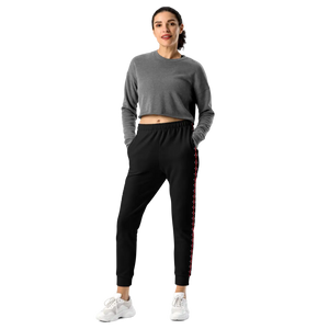 Women’s Black Joggers with Red Diamond Side Stripe | Athletic Pants - s