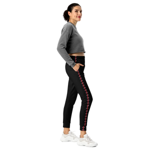 Women’s Black Joggers with Red Diamond Side Stripe | Athletic Pants - s