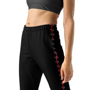 Women’s Black Joggers with Red Diamond Side Stripe | Athletic Pants - s