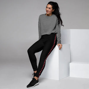 Women’s Black Joggers with Red Diamond Side Stripe | Athletic Pants - s