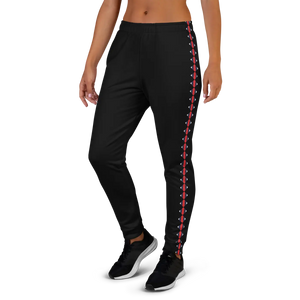 Women’s Black Joggers with Red Diamond Side Stripe | Athletic Pants - s
