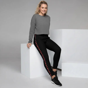 Women’s Black Joggers with Red Diamond Side Stripe | Athletic Pants - s