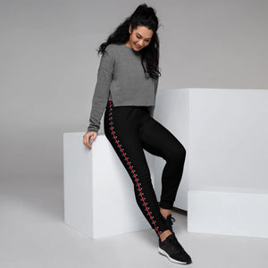 Women’s Black Joggers with Red Diamond Side Stripe | Athletic Pants - s