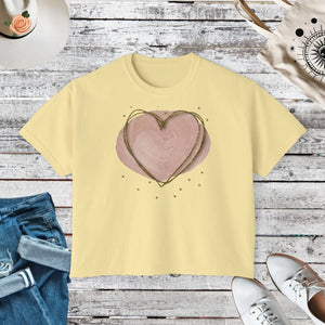 Oversized Women’s Boxy Tee - Pink Heart Cotton - Dipaliz - T-shirts