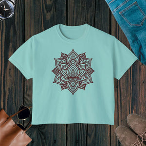 Relaxed Boxy Tee - Cotton Lotus Flower Design - Dipaliz - T-shirts