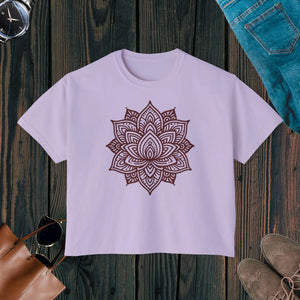 Relaxed Boxy Tee - Cotton Lotus Flower Design - Dipaliz - T-shirts