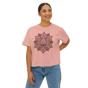 Relaxed Boxy Tee - Cotton Lotus Flower Design - Dipaliz - T-shirts