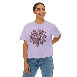 Relaxed Boxy Tee - Cotton Lotus Flower Design - Dipaliz - T-shirts