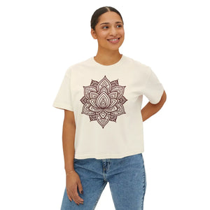 Relaxed Boxy Tee - Cotton Lotus Flower Design - Dipaliz - T-shirts