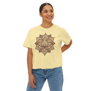 Relaxed Boxy Tee - Cotton Lotus Flower Design - Dipaliz - T-shirts