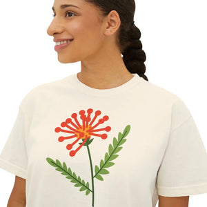 Oversized Orange Flower Boxy Tee - Cotton Casual - Dipaliz - T-shirts
