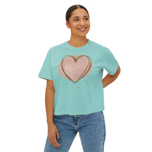 Oversized Women’s Boxy Tee - Pink Heart Cotton - Dipaliz - T-shirts