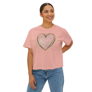 Oversized Women’s Boxy Tee - Pink Heart Cotton - Dipaliz - T-shirts