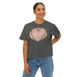 Oversized Women’s Boxy Tee - Pink Heart Cotton - Dipaliz - T-shirts