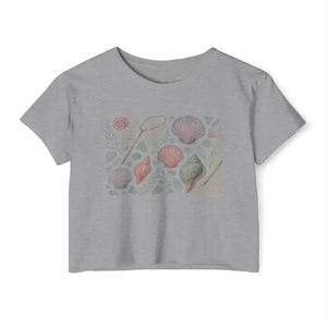 Sea Shell Design Festival Crop Top Boho Chic Apparel - Dipaliz - Xs / Heather Grey - T-shirts