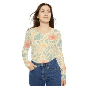 Soft Watercolor Botanical Floral Women’s Floral Long Sleeve Shirt - T-shirts