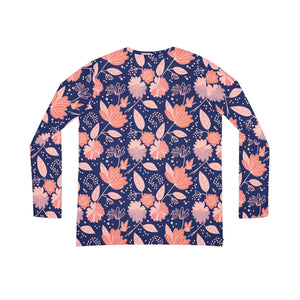 Navy Floral Long Sleeve Shirt - V-neck Jersey - Dipaliz - T-shirts - Xs