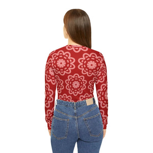 Red Floral Mandala Women’s Long Sleeve V-neck Shirt (aop) - T-shirts - Xs