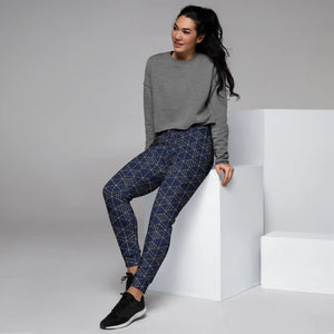 Women’s Navy Blue Geometric Print Joggers | Slim Fit Athletic Pants - s