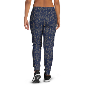 Women’s Navy Blue Geometric Print Joggers | Slim Fit Athletic Pants - s