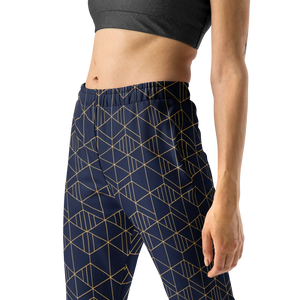 Women’s Navy Blue Geometric Print Joggers | Slim Fit Athletic Pants - s