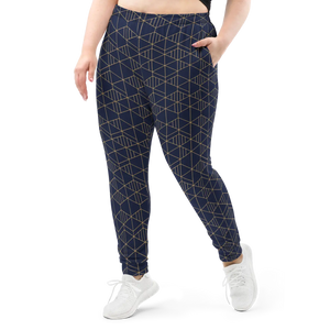 Women’s Navy Blue Geometric Print Joggers | Slim Fit Athletic Pants - s