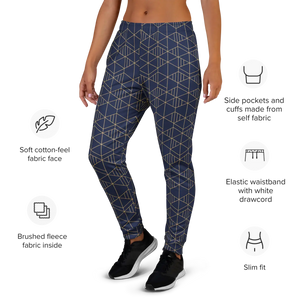 Women’s Navy Blue Geometric Print Joggers | Slim Fit Athletic Pants - s