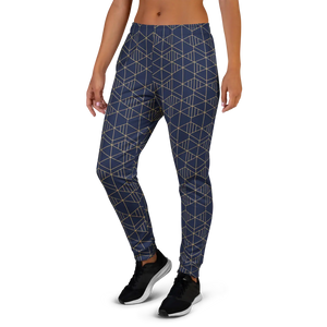 Women’s Navy Blue Geometric Print Joggers | Slim Fit Athletic Pants - s