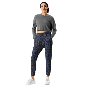 Women’s Navy Blue Geometric Print Joggers | Slim Fit Athletic Pants - s