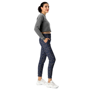 Women’s Navy Blue Geometric Print Joggers | Slim Fit Athletic Pants - s