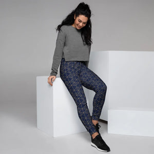 Women’s Navy Blue Geometric Print Joggers | Slim Fit Athletic Pants - s