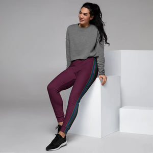 Women’s Plum Jogger Pants with Multicolor Side Stripe | Track Joggers - s
