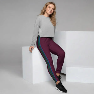 Women’s Plum Jogger Pants with Multicolor Side Stripe | Track Joggers - s