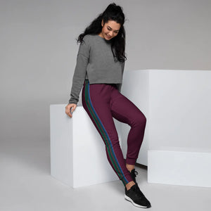 Women’s Plum Jogger Pants with Multicolor Side Stripe | Track Joggers - s