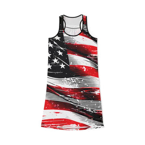 Patriotic Usa Flag Racerback Dress Breathable Fabric - Dipaliz - Xs / Black - Dresses