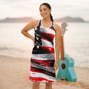Patriotic Usa Flag Racerback Dress Breathable Fabric - Dipaliz - Xs / White - Dresses