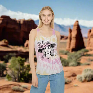 Women’s Tie Dye Racerback Tank Flower Hat Design - Dipaliz - Tops