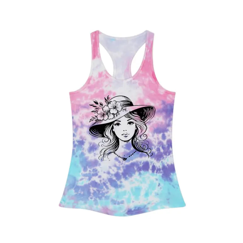 Turn Heads with Women’s Tie Dye Racerback - Flower Hat Style - Tank Top