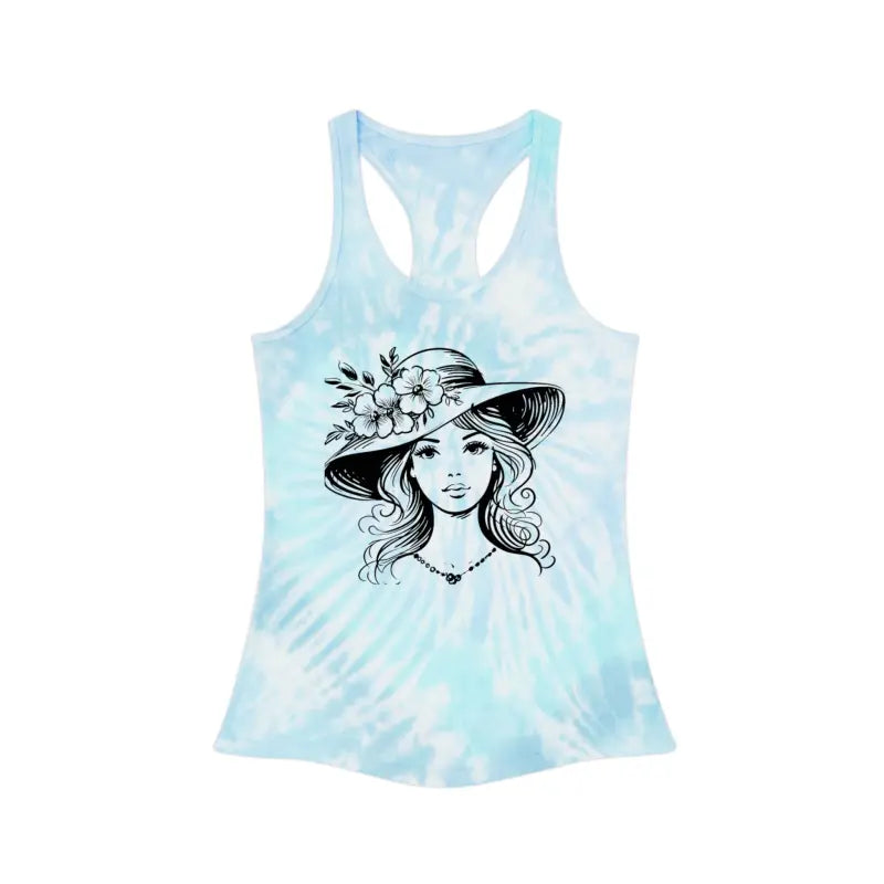 Turn Heads with Women’s Tie Dye Racerback - Flower Hat Style - Tank Top